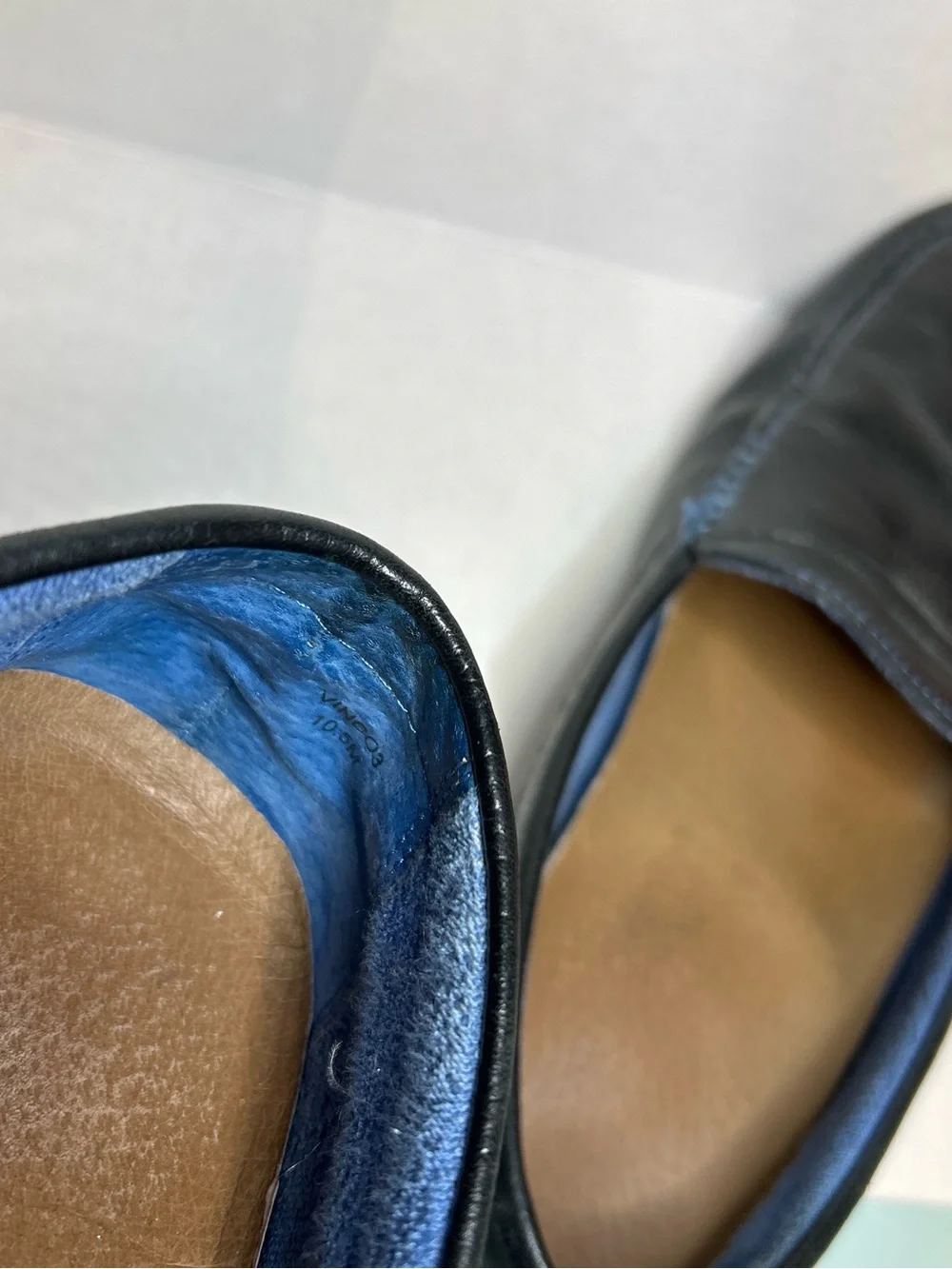 Donald J. Pliner Black Leather Penny Loafers with Blue Lining